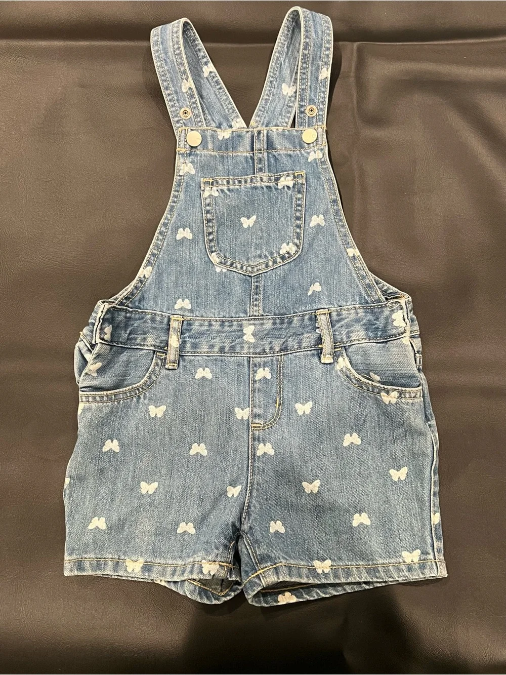 The Children's Place Blue Denim Butterfly Short Overalls